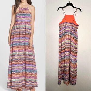 Cece Multicolor Open back Halter Casual Sundress Maxi Long Resort Dress size 8